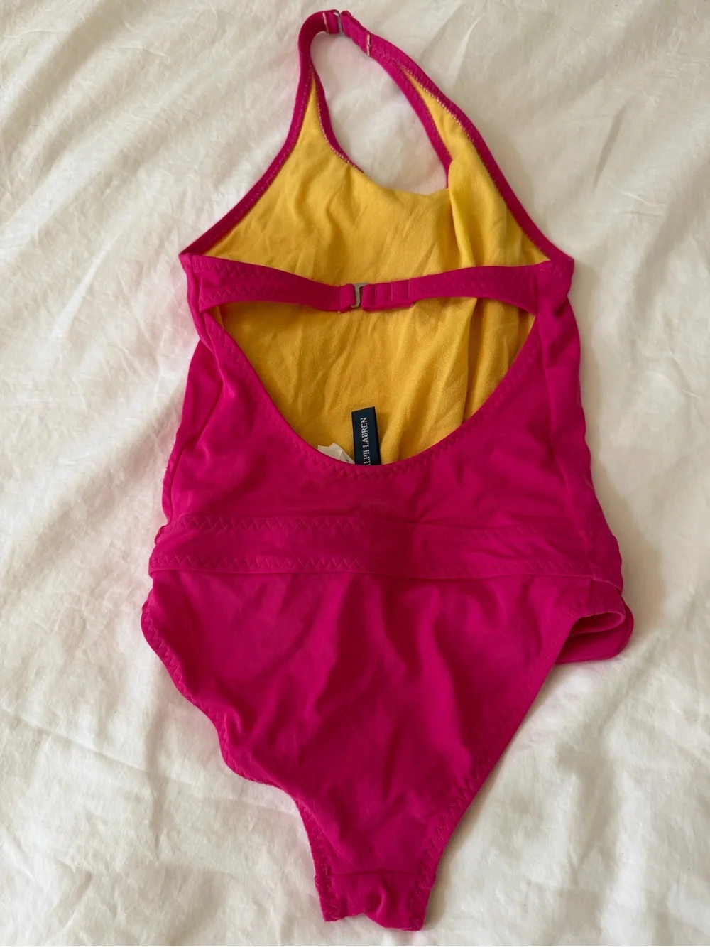 Ralph Lauren Girls' Hot Pink Halter One-Piece with Pocket Tabs